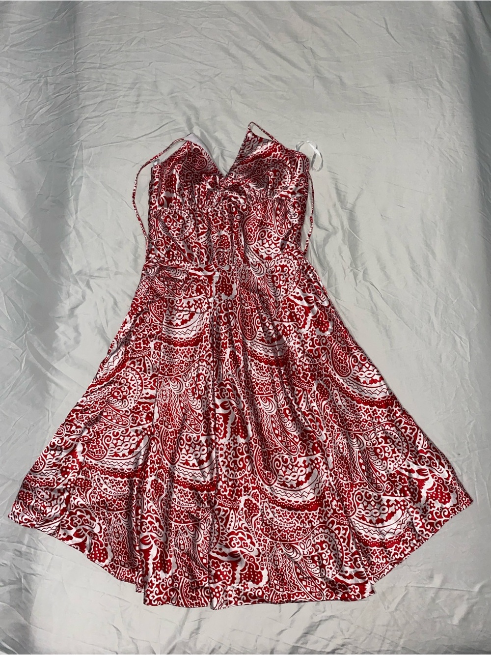 Alyn Paige Red and White Paisley Spaghetti Strap Dress